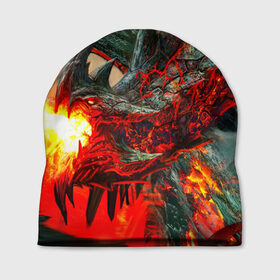 Шапка 3D с принтом Дракон в Кировске, 100% полиэстер | универсальный размер, печать по всей поверхности изделия | дракон | лава | огонь | пламя
