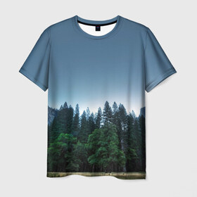 Мужская футболка 3D с принтом Forest в Кировске, 100% полиэфир | прямой крой, круглый вырез горловины, длина до линии бедер | forest | горы | ели | лес | север | сосны | туман