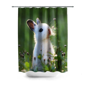 Штора 3D для ванной с принтом Кролик в Кировске, 100% полиэстер | плотность материала — 100 г/м2. Стандартный размер — 146 см х 180 см. По верхнему краю — пластиковые люверсы для креплений. В комплекте 10 пластиковых колец | animal | baby | cute | flowers | fluffy | hare | lawn | little | meadow | rabbit | животное | заяц | кролик | луг | лужайка | маленький | малыш | милый | пушистый | цветы