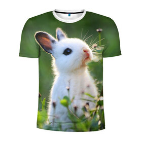 Мужская футболка 3D спортивная с принтом Кролик в Кировске, 100% полиэстер с улучшенными характеристиками | приталенный силуэт, круглая горловина, широкие плечи, сужается к линии бедра | animal | baby | cute | flowers | fluffy | hare | lawn | little | meadow | rabbit | животное | заяц | кролик | луг | лужайка | маленький | малыш | милый | пушистый | цветы