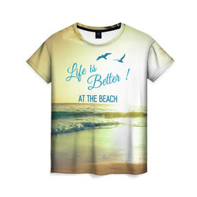 Женская футболка 3D с принтом Пляж в Кировске, 100% полиэфир ( синтетическое хлопкоподобное полотно) | прямой крой, круглый вырез горловины, длина до линии бедер | beach. life | жизнь | лето | море | отдых | пляж | солнце