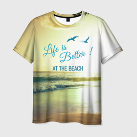Мужская футболка 3D с принтом Пляж в Кировске, 100% полиэфир | прямой крой, круглый вырез горловины, длина до линии бедер | beach. life | жизнь | лето | море | отдых | пляж | солнце