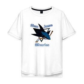 Мужская футболка хлопок Oversize с принтом San Jose Sharks hockey в Кировске, 100% хлопок | свободный крой, круглый ворот, “спинка” длиннее передней части | nhl | san jose sharks | спорт | хоккей