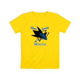 Детская футболка хлопок с принтом San Jose Sharks hockey в Кировске, 100% хлопок | круглый вырез горловины, полуприлегающий силуэт, длина до линии бедер | Тематика изображения на принте: nhl | san jose sharks | спорт | хоккей