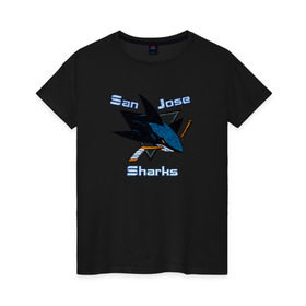 Женская футболка хлопок с принтом San Jose Sharks hockey в Кировске, 100% хлопок | прямой крой, круглый вырез горловины, длина до линии бедер, слегка спущенное плечо | nhl | san jose sharks | спорт | хоккей