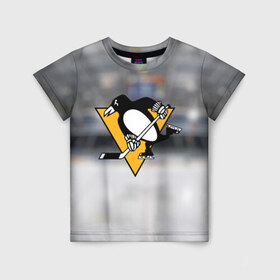 Детская футболка 3D с принтом Pittsburg Penguins в Кировске, 100% гипоаллергенный полиэфир | прямой крой, круглый вырез горловины, длина до линии бедер, чуть спущенное плечо, ткань немного тянется | питтсбург | хоккей