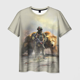 Мужская футболка 3D с принтом Русский медведь и солдат в Кировске, 100% полиэфир | прямой крой, круглый вырез горловины, длина до линии бедер | russia | армия | медведь | оружие | российская федерация | россия | русский  | рф | силовые структуры