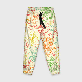 Детские брюки 3D с принтом Цветочные узоры в Кировске, 100% полиэстер | манжеты по низу, эластичный пояс регулируется шнурком, по бокам два кармана без застежек, внутренняя часть кармана из мелкой сетки | 