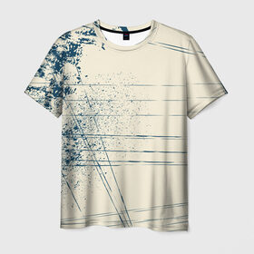 Мужская футболка 3D с принтом Текстура в Кировске, 100% полиэфир | прямой крой, круглый вырез горловины, длина до линии бедер | бежевый | кляксы | краски | линии | синий | текстура | узоры | цвет