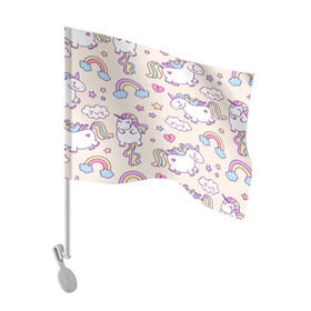 Флаг для автомобиля с принтом Радужные Единорожки в Кировске, 100% полиэстер | Размер: 30*21 см | unicorn | белый | единорог | лошадь | облако | радуга | розовый | сердце | улыбка | фиолетовый | цвет