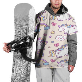 Накидка на куртку 3D с принтом Радужные Единорожки в Кировске, 100% полиэстер |  | unicorn | белый | единорог | лошадь | облако | радуга | розовый | сердце | улыбка | фиолетовый | цвет