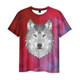 Мужская футболка 3D с принтом Полигональный волк в Кировске, 100% полиэфир | прямой крой, круглый вырез горловины, длина до линии бедер | волк | полигоны