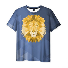 Мужская футболка 3D с принтом Полигональный Лев в Кировске, 100% полиэфир | прямой крой, круглый вырез горловины, длина до линии бедер | лев | полигоны