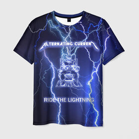 Мужская футболка 3D с принтом Metallica - Ride the Lightning в Кировске, 100% полиэфир | прямой крой, круглый вырез горловины, длина до линии бедер | album | metal | metallica | ride the lightning | rock | альбом | метал | металлика | молния | рок