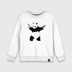 Детский свитшот хлопок с принтом Panda & Guns в Кировске, 100% хлопок | круглый вырез горловины, эластичные манжеты, пояс и воротник | Тематика изображения на принте: panda | крутой | оружие | панда | пистолет | револьвер | рисунок