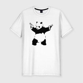 Мужская футболка премиум с принтом Panda & Guns в Кировске, 92% хлопок, 8% лайкра | приталенный силуэт, круглый вырез ворота, длина до линии бедра, короткий рукав | panda | крутой | оружие | панда | пистолет | револьвер | рисунок