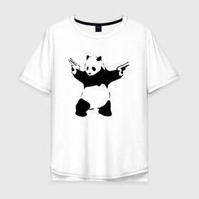Мужская футболка хлопок Oversize с принтом Panda & Guns в Кировске, 100% хлопок | свободный крой, круглый ворот, “спинка” длиннее передней части | panda | крутой | оружие | панда | пистолет | револьвер | рисунок
