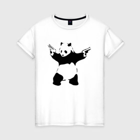 Женская футболка хлопок с принтом Panda & Guns в Кировске, 100% хлопок | прямой крой, круглый вырез горловины, длина до линии бедер, слегка спущенное плечо | panda | крутой | оружие | панда | пистолет | револьвер | рисунок