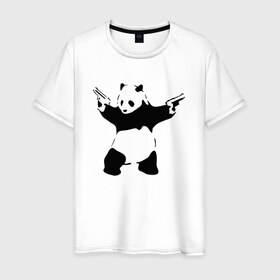 Мужская футболка хлопок с принтом Panda & Guns в Кировске, 100% хлопок | прямой крой, круглый вырез горловины, длина до линии бедер, слегка спущенное плечо. | panda | крутой | оружие | панда | пистолет | револьвер | рисунок