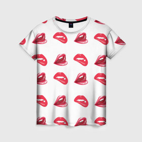 Женская футболка 3D с принтом Губы в Кировске, 100% полиэфир ( синтетическое хлопкоподобное полотно) | прямой крой, круглый вырез горловины, длина до линии бедер | lips | губы | зубы | помада | поцелуи | рот | улыбка | язык