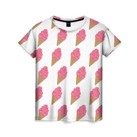 Женская футболка 3D с принтом Мороженое в Кировске, 100% полиэфир ( синтетическое хлопкоподобное полотно) | прямой крой, круглый вырез горловины, длина до линии бедер | ice cream | вкус | вкусно | еда | мороженое | рожок | сладкое | сладость | улыбки