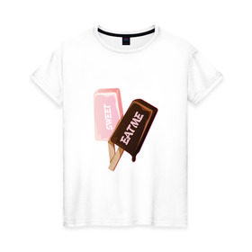 Женская футболка хлопок с принтом Мороженое. Eat Me в Кировске, 100% хлопок | прямой крой, круглый вырез горловины, длина до линии бедер, слегка спущенное плечо | eat | ice cream | sweet | вкус | вкусно | еда | лед | мороженое | сладкое | сладость | сливки