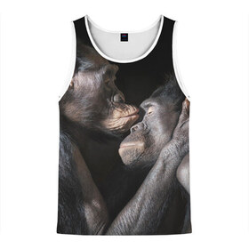 Мужская майка 3D с принтом Шимпанзе в Кировске, 100% полиэстер | круглая горловина, приталенный силуэт, длина до линии бедра. Пройма и горловина окантованы тонкой бейкой | Тематика изображения на принте: chimps | family | feelings | kiss | monkeys | primates | любовь | обезьяны | поцелуй | приматы | семья | чувства | шимпанзе