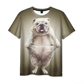 Мужская футболка 3D с принтом Бульдог английский в Кировске, 100% полиэфир | прямой крой, круглый вырез горловины, длина до линии бедер | animals | breed | dog | english bulldog | funny | joke | pants | surrealism | бульдог английский | животное | порода | прикол | собака | сюрреализм | шутка