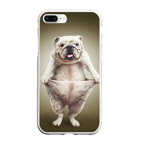 Чехол для iPhone 7Plus/8 Plus матовый с принтом Бульдог английский в Кировске, Силикон | Область печати: задняя сторона чехла, без боковых панелей | animals | breed | dog | english bulldog | funny | joke | pants | surrealism | бульдог английский | животное | порода | прикол | собака | сюрреализм | шутка