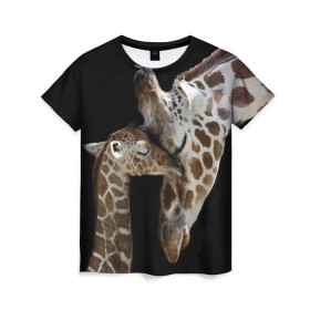 Женская футболка 3D с принтом Жирафы в Кировске, 100% полиэфир ( синтетическое хлопкоподобное полотно) | прямой крой, круглый вырез горловины, длина до линии бедер | Тематика изображения на принте: africa | animals | baby | child | family | giraffes | head | mother | африка | головы | животные | жирафы | любовь | малыш | мама | ребенок | семья