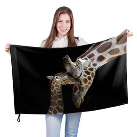 Флаг 3D с принтом Жирафы в Кировске, 100% полиэстер | плотность ткани — 95 г/м2, размер — 67 х 109 см. Принт наносится с одной стороны | africa | animals | baby | child | family | giraffes | head | mother | африка | головы | животные | жирафы | любовь | малыш | мама | ребенок | семья