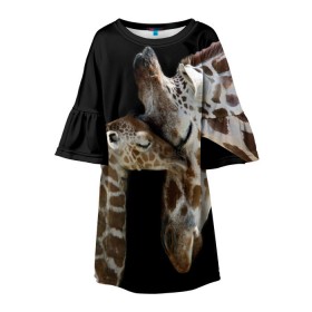 Детское платье 3D с принтом Жирафы в Кировске, 100% полиэстер | прямой силуэт, чуть расширенный к низу. Круглая горловина, на рукавах — воланы | africa | animals | baby | child | family | giraffes | head | mother | африка | головы | животные | жирафы | любовь | малыш | мама | ребенок | семья