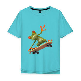 Мужская футболка хлопок Oversize с принтом Лягушка на скейтборде в Кировске, 100% хлопок | свободный крой, круглый ворот, “спинка” длиннее передней части | скейт | скейтбординг | спорт