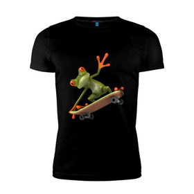 Мужская футболка премиум с принтом Лягушка на скейтборде в Кировске, 92% хлопок, 8% лайкра | приталенный силуэт, круглый вырез ворота, длина до линии бедра, короткий рукав | скейт | скейтбординг | спорт