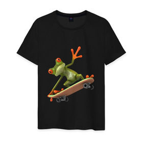 Мужская футболка хлопок с принтом Лягушка на скейтборде в Кировске, 100% хлопок | прямой крой, круглый вырез горловины, длина до линии бедер, слегка спущенное плечо. | скейт | скейтбординг | спорт