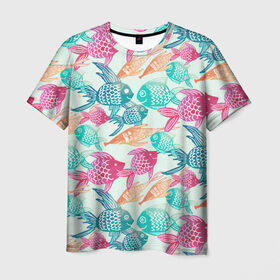 Мужская футболка 3D с принтом Рыбный арт в Кировске, 100% полиэфир | прямой крой, круглый вырез горловины, длина до линии бедер | Тематика изображения на принте: море | рыбы