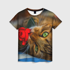 Женская футболка 3D с принтом Кошечка в Кировске, 100% полиэфир ( синтетическое хлопкоподобное полотно) | прямой крой, круглый вырез горловины, длина до линии бедер | животные | кот | кошка | милая