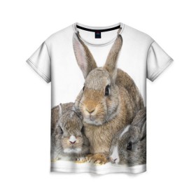 Женская футболка 3D с принтом Кролики в Кировске, 100% полиэфир ( синтетическое хлопкоподобное полотно) | прямой крой, круглый вырез горловины, длина до линии бедер | animals | bunnies | cute | eared | family | fluffy | kids | mom | rabbits | животные | зайцы | кролики | малыши | мама | милые | пушистые | семья | ушастые