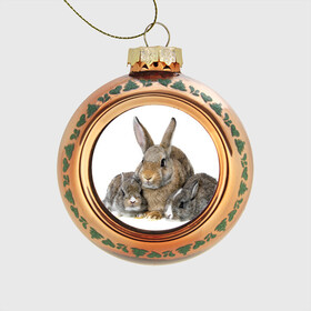 Стеклянный ёлочный шар с принтом Кролики в Кировске, Стекло | Диаметр: 80 мм | animals | bunnies | cute | eared | family | fluffy | kids | mom | rabbits | животные | зайцы | кролики | малыши | мама | милые | пушистые | семья | ушастые