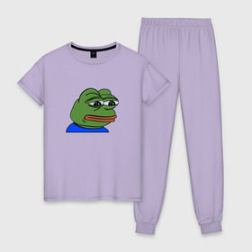 Женская пижама хлопок с принтом sad frog в Кировске, 100% хлопок | брюки и футболка прямого кроя, без карманов, на брюках мягкая резинка на поясе и по низу штанин | pepe | грустная | мемы | пепе