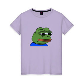 Женская футболка хлопок с принтом sad frog в Кировске, 100% хлопок | прямой крой, круглый вырез горловины, длина до линии бедер, слегка спущенное плечо | pepe | грустная | мемы | пепе