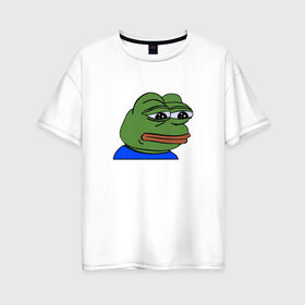 Женская футболка хлопок Oversize с принтом sad frog в Кировске, 100% хлопок | свободный крой, круглый ворот, спущенный рукав, длина до линии бедер
 | pepe | грустная | мемы | пепе