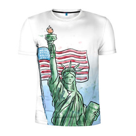 Мужская футболка 3D спортивная с принтом Статуя свободы в Кировске, 100% полиэстер с улучшенными характеристиками | приталенный силуэт, круглая горловина, широкие плечи, сужается к линии бедра | 