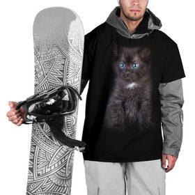 Накидка на куртку 3D с принтом Чёрный котёнок в Кировске, 100% полиэстер |  | Тематика изображения на принте: киска | кот | кошка