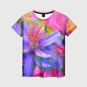Женская футболка 3D с принтом Цветок в Кировске, 100% полиэфир ( синтетическое хлопкоподобное полотно) | прямой крой, круглый вырез горловины, длина до линии бедер | лепестки | прикольные картинки | цветочки | цветы