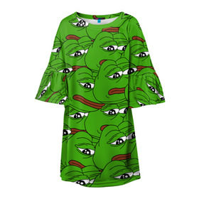 Детское платье 3D с принтом Sad frogs в Кировске, 100% полиэстер | прямой силуэт, чуть расширенный к низу. Круглая горловина, на рукавах — воланы | frog | грустная | жаба | мем | мемы