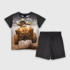 Детский костюм с шортами 3D с принтом Квадроцикл в Кировске,  |  | гонки | гонщик | грязь | квадроцикл | колеса | мотоцикл