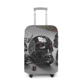 Чехол для чемодана 3D с принтом Черепа терминатор в Кировске, 86% полиэфир, 14% спандекс | двустороннее нанесение принта, прорези для ручек и колес | металл | фото