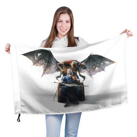 Флаг 3D с принтом The Witcher в Кировске, 100% полиэстер | плотность ткани — 95 г/м2, размер — 67 х 109 см. Принт наносится с одной стороны | witcher | ведьмак | геральт