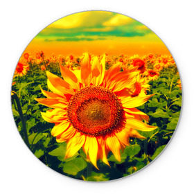 Коврик круглый с принтом Подсолнухи в Кировске, резина и полиэстер | круглая форма, изображение наносится на всю лицевую часть | лето | подсолнух | солнце | цветы
